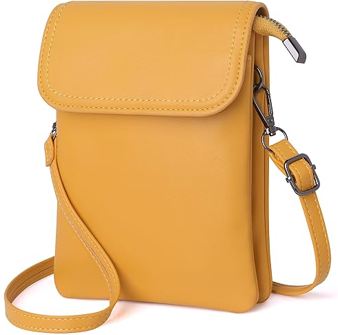 GEEADNB Kleine Crossbody-Taschen für Frauen PU-Leder Handy Portemonnaie mit Schulterriemen (Gelb)