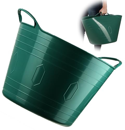 KADAX Flexibler Kunststoffkorb mit Griffen, Wäschekorb, multifunktionaler Spielzeugkorb, Mehrzweckkorb, Runder Behälter für Kleidung, Universalkorb (Grün, 42L)