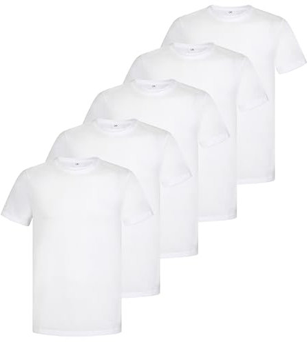 Mens Plain T-Shirts 5 Pack Short Sleeve Crew Neck Cotton Boys Undershirts Running Gym Sport Tees Workwear Workout Tees for Men (UK, Alpha, L, Regular, Regular, 5 Pack White)