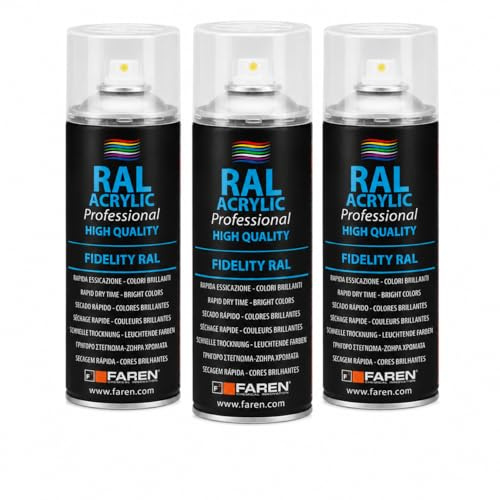FAREN RAL ACRYLIC, Vernice spray Acrilica 100%, Smalto FIDELITY RAL, Colori Brillanti a Rapida Essiccazione, 400ml (3, RAL 6029 VERDE MENTA)