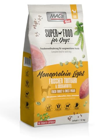 Mac's Dog Trockenfutter für Hunde, Monoprotheine, Light Truthahn und Süßkartoffel, 12 kg