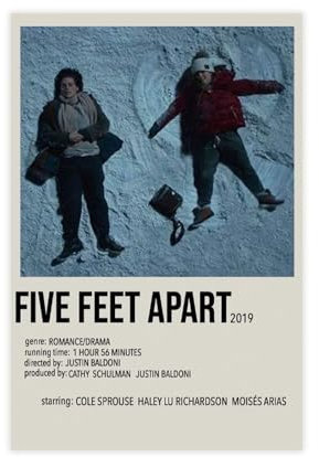 Filmposter Five Feet Apart, Leinwandposter, Wandkunst, Dekordruck, Bild, Gemälde für Wohnzimmer, Schlafzimmer, Dekoration, ungerahmt: 30 x 45 cm