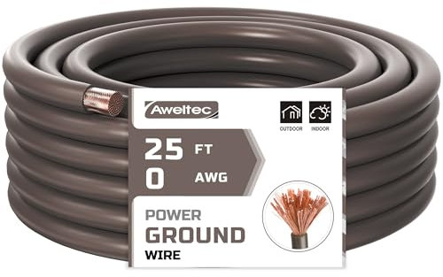 AWELTEC 0 Gauge Black Power Ground Wire, 25 Feet, Copper Clad Aluminum, Car Audio, Amp Wiring, Generator, Automotive, RV