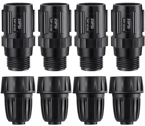 ElectricWise 8 piezas de regulador de presión de riego por goteo de 25 PSI y kit adaptador de grifo, 3/4 pulgadas FHT x 3/4 pulgadas MHT, adaptador de tubo de riego por goteo de 1/2 pulgada para