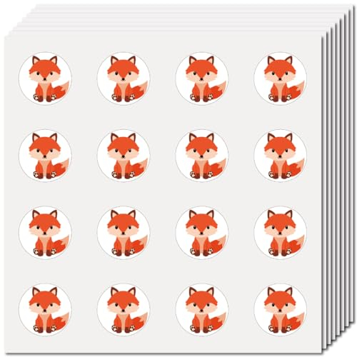 CREATCABIN 128 Stück Kleine Fuchs-Aufkleber,Tier-Aufkleber Für Umschläge,Cartoon-Aufkleber,Selbstklebende Plastikaufkleber,Wasserdicht,Runde Punktaufkleber Für Scrapbooking,Kunst,Basteln,Planer,2.5cm