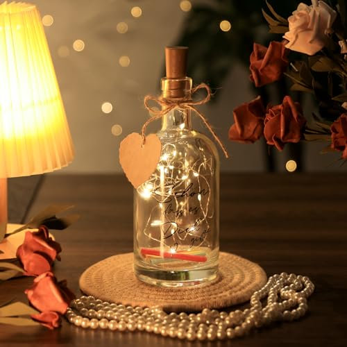 Yizhet Bouteille Lumineuse LED 500ml Verre Transparent, Bouchon LED avec Fil de Cuivre, Étiquette Kraft, Décoration Cadeau Anniversaire, Noël, Mariage