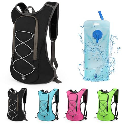 Lollanda Fahrradrucksack, Wanderrucksack klein, Wasserdicht Rucksäcke für Herren und Damen, MTB Rucksack für Radsport,Camping,Laufen (Schwarz Trinkrucksack 2L)