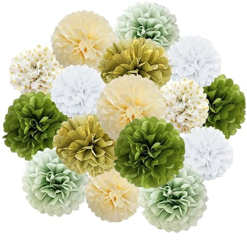 16 Pièces Pompon Papier de Soie, Pompon Papier Soie en Papier de Soie, Fleur Papier Decoration Facile à Assembler, pour Mariage, Baby Shower, Bal de Fin D'année, Anniversaire, Garden-Party(20/25cm)