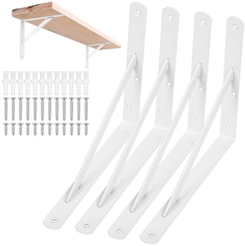 4 STK Regalhalterungen, Regal Winkel, Regalwinkel Weiß, Regal Halterung Wandhalterung Regal, 90 Grad Regalträger, Metall Schwerlastträger, Dreieckig Winkelträger für Wandmontage, 255x200x25 mm