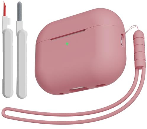 KOKOKA Silikon Hülle Schutzhülle Kompatibel für Airpods Pro 2/1 2023/2022/2019 mit Reinigungsset und Silikonband, Stoßfeste Weiche Schutzhülle Case für Airpods Pro 2nd/1st Generation, Bean Pink