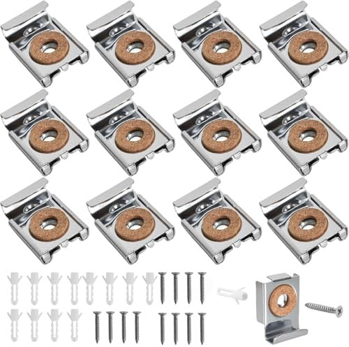 12 pezzi supporto per specchio da parete, supporto da parete, supporto per palo regolabile in altezza, gancio per specchio con tasselli pesanti e viti per specchio pesante, vetro per bagno e camera