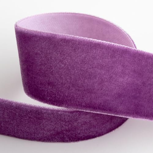 Italian Options Velvet Ribbon, Luxury, Single-Face Velvet Ribbon for Crafting, Christmas, Bows, Hair, Cakes, Weddings, Ornaments, Gift Wrapping, Flowers, 25mm x 10 Metre Roll, Amethyst