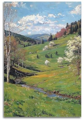 Ölgemälde-Poster mit Landschafts-Motiv, schöne Landschaft, grünes Plateau im Frühling, Poster, dekoratives Gemälde, Leinwand, Wandposter und Kunstdruck, moderne Familienschlafzimmer-Dekor-Poster, 20 x