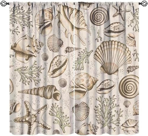 Rideaux Occultants Isolants Thermique Coquille D'Étoile De Mer Polyester Imprimés Rideau 280(L) X 180(H) Cm Infroissable Isolant Thermique Rideaux À Oeillets pour Salon Chambre Décorati 9426352318548