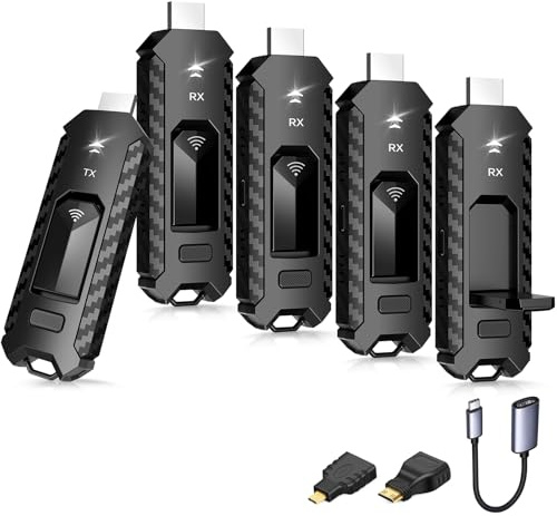 YAOMAISI Wireless HDMI 1 Transmitter and 4 Receiver,Wireless hdmi Extender Kit,HDTV Synchronize Phones,PC,camcorders,PS4/5,and other HDMI devices for multiple screens