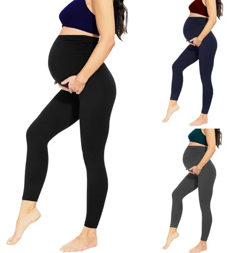 BIOECEUA Women Maternity Leggings Over Bump, High Waisted Soft Stretch Belly Support Pregnancy Trousers for Gym Yoga Workout Casual