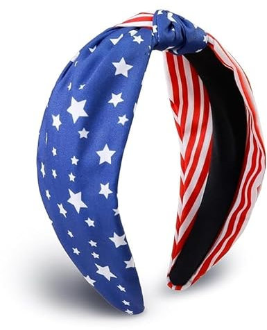 4th of July Women's Headbands - Knotted American Flag Top Knot Hair Hoops, Patriotic USA Independence Day Red White and Blue Accessories (1 Count, One size)