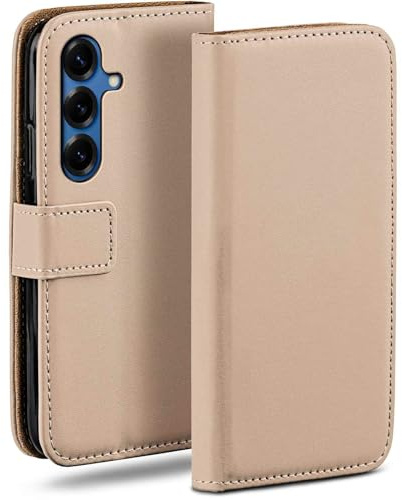moex für Samsung Galaxy S25 Hülle mit Kartenfach, Handyhülle klappbar 360 Grad Schutzhülle, PU Leder Handytasche Samsung Galaxy S25 Klapphülle Flip Case, Taupe