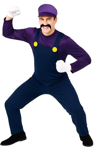 Morph Klempner Brüder Kostüm Herren, Super Klempner Outfit Männer, Halloween Kostüm, Karneval & Fasching, Lila - L