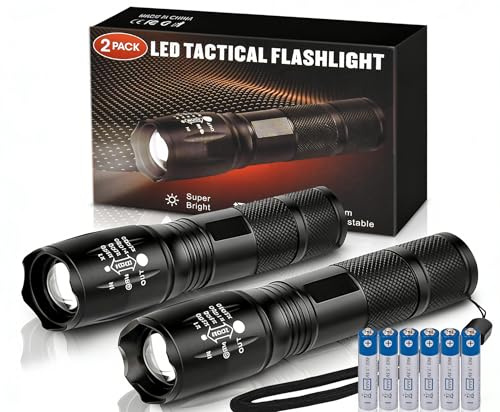 Cviteuook Linternas LED con zoomable, 2 piezas: linterna táctica pequeña y brillante con 5 modos de iluminación, portátil, para pesca, senderismo, caza, camping, artículos esenciales, equipo de turnos