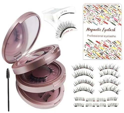 Magnet Wimpern, 3D Magnetische Wimpern Mit Zange Natürlicher Look Wiederverwendbar Wasserdicht Ohne Eyeliner Oder Kleber Magnetic Lashes Set Für Tägliches Make-Up Dating Hochzeit Party (Rosa)