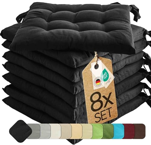 etérea Basic Sitzkissen 40x40 cm 8er Set mit Bändern Indoor Outdoor Schwarz | Mit Bändern · Fest gepolstert · Indoor & Outdoor · 30°C waschbar · 55% Baumwolle, 45% Polyester · OEKO-TEX Made in Green
