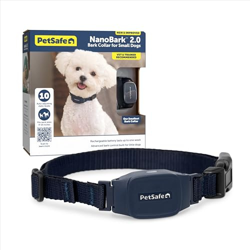 PetSafe NanoBark 2.0 Bark Collar for Small Dogs Lightweight, Adjustable 4-15 Neck Smart Bark Detection Auto-Adjusting Static Correction Waterproof & Rechargeable Up to 7 Days Battery