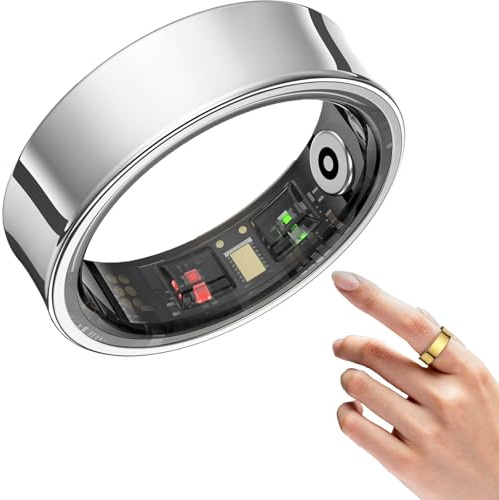 Korons Smart Ring, Anello for La Salute Con Ip68 Impermeabile, Leggero E Confortevole, Compatibile Con Android E Ios, Dispositivo Indossabile, Contapassi E Monitoraggio Della Distanza(Silver,#7)