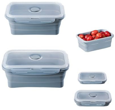 XSEXO Faltbare Brotdose, 2 Stück Rectangle Faltbare Frischhalteboxen, Dose Silikon mit Deckel, Lunchbox, Tupperdose,550 ml und 800 ml