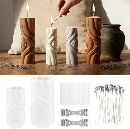 TZEKING Set di 214 stampi per candele, 2stampi per candele in silicone + 200 stoppini di cera+2 supporti+10 adesivi, stampi per candele in silicone 3D fai da te