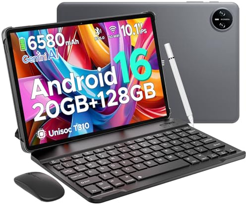 DOOGEE Tab A9 Pro Android 16 Tablets, 10 Inch Tablet with Gemini AI, 20GB RAM 128GB ROM /2TB TF, 6580mAh, 5G WiFi Android Tablets, 8MP+5MP, 2 in 1 Tablets with Keyboard Mouse Stylus, 4-Year Warranty