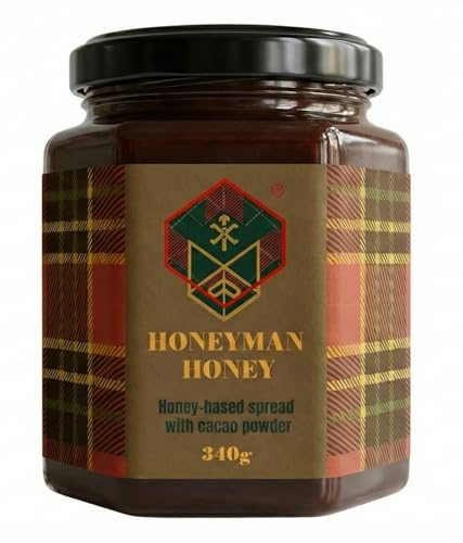 Honeyman Honey Chocomb Luxury Chocolate Infused Honey – Raw Honey with Rich Cocoa & Ecuadorian Dark Chocolate Shavings – Gourmet Dessert Spread – 340g Glass Jar