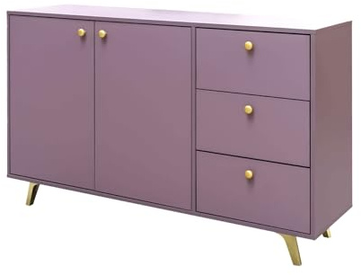 Masseno Kommode GALIO 100 cm Sideboard mit Schubladen und 4 Türen für Wohnzimmer Schlafzimmer Modern 100x41x112 cm Violett