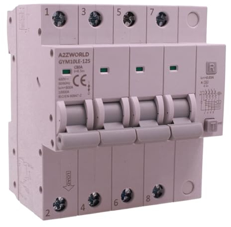 Interruttore Differenziale Magnetotermico Trifase 380V Tipo A 80A C80, 4P Reale (NO 3P+N), Curva C 10kA 30mA / 0,03A, 4 Poli 5 Moduli DIN, Serie GYM10LE-125