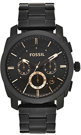 Fossil Montre Pour Homme Avec Bracelet en Acier Inoxydable ou en Cuir, chronographe ou Affichage analogique, Noir, Cadran Noir Chrono, Machine