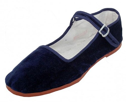 Shoes 18 Womens Cotton China Doll Mary Jane Shoes Ballerina Ballet Flats Shoes, Navy 118 Velvet Upper, 6 UK
