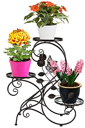 HLC 3 Töpf Metall Blumenständer Blumentreppe Pflanzer,S-förmig Bronze