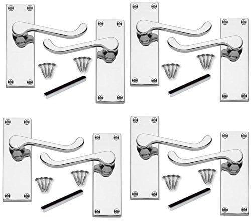 Door Handles Internal Sets - Victorian Scroll Lever Latch Internal Door Handles, Polished Chrome, Victorian Handle Sets 118mm x 42mm Back Plate - 4 Pairs