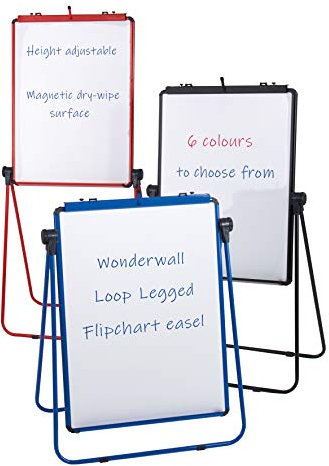Wonderwall Double-Sided Height Adjustable Magnetic Flipchart Easel, Portable Freestanding Dry-Wipe Whiteboard (Black with Carry Bag) - for School, Office, Presentation