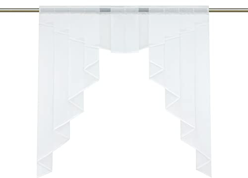 HongYa transparenter Voile Scheibengardine Tunnelzug Kurzstore Küche Kleinfenster Gardine H/B 145/140 cm Weiß