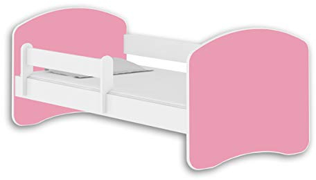 ACMA Jugendbett Kinderbett mit Einer Schublade mit Rausfallschutz und Matratze Weiß II 140 160 180 (160x80 cm, Weiß - Rosa)