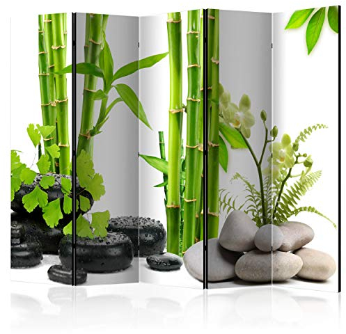 decomonkey Paravent Raumteiler Innen Zen Spa 225x172 cm 5 Teilig Einseitig Room Divider Wall Raumteiler Stehend Trennwand Sichtschutz Spanische Wand Sichtschutzwand Wohnzimmer Holz Bambus