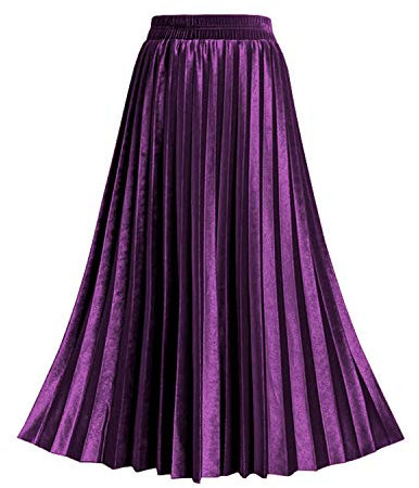 TONCHENGSD Damen High Elastic Waist Velvet Midi Lang Plissee Swing Rüschen Rock - Violett - X-Klein