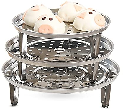 XGzhsa Stainless Steel Steaming Rack, Round Steaming Stand, 3 Pieces Multifunctional Steamer Rack with Removable Legs for Stock Pot Steaming Tray Pressure Cooker Cooking (18cm, 20cm, 22cm)