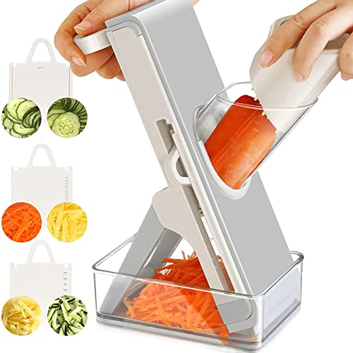 Vegetable Cutter – Multifunctional Adjustable Kitchen Vegetable Cutter, With Foldable Feet, Handle, Veggie and Meat Slicer with 3 Chopping Slices, for Cutting Onion, Carrot, Salad, Fruit【2021 New】