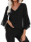 Gyabnw Camicetta Donna Casual in Chiffon Estiva Camicia Elegante Traspirante 3/4 Manica Volant Scollo a V Blusa B-Nero,M