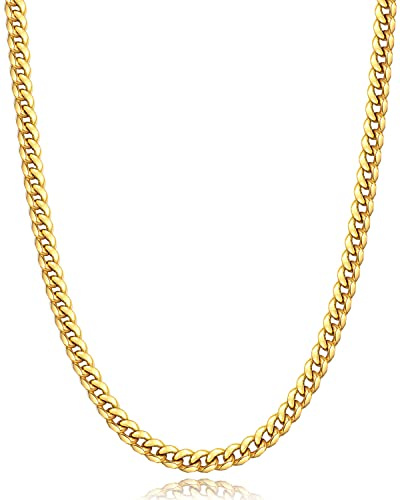 Momlovu Gold Chain for Men Boys, Mens Cuban Link Chain Necklace | 18K Gold Plated Mens Jewelry, 4mm, 18 Inch, Gifts for Men Boys