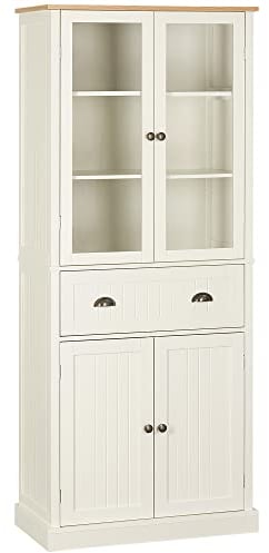 HOMCOM Freestanding Kitchen Cupboard, 5-tier Storage Cabinet with Adjustable Shelves and Drawer for Living Room, Dining Room, Cream White