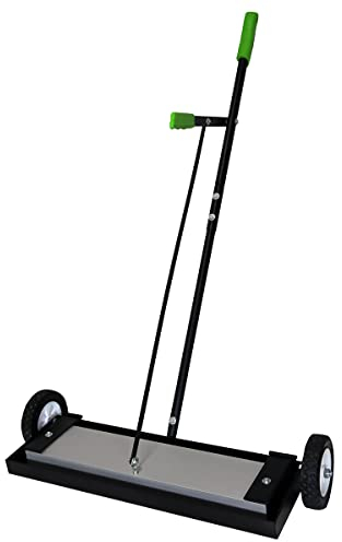 Grip Barredora magnética de 24 pulgadas con ruedas con liberación de palanca, capacidad de 30 libras, fácil limpieza de taller, garaje, construcción