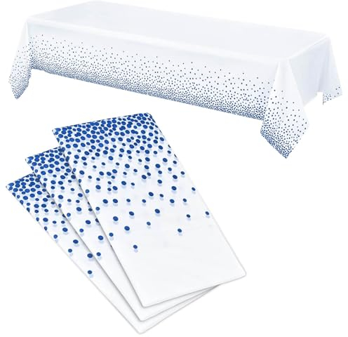 Tischdecke Geburtstag,Tischdecke Party,3 Stück Einwegtischdecke,Tischdecke Papier,Einweg Tischdecke 137 x 274 cm,Party Tischdecke,Tischdecke Einweg (weiß und blau)